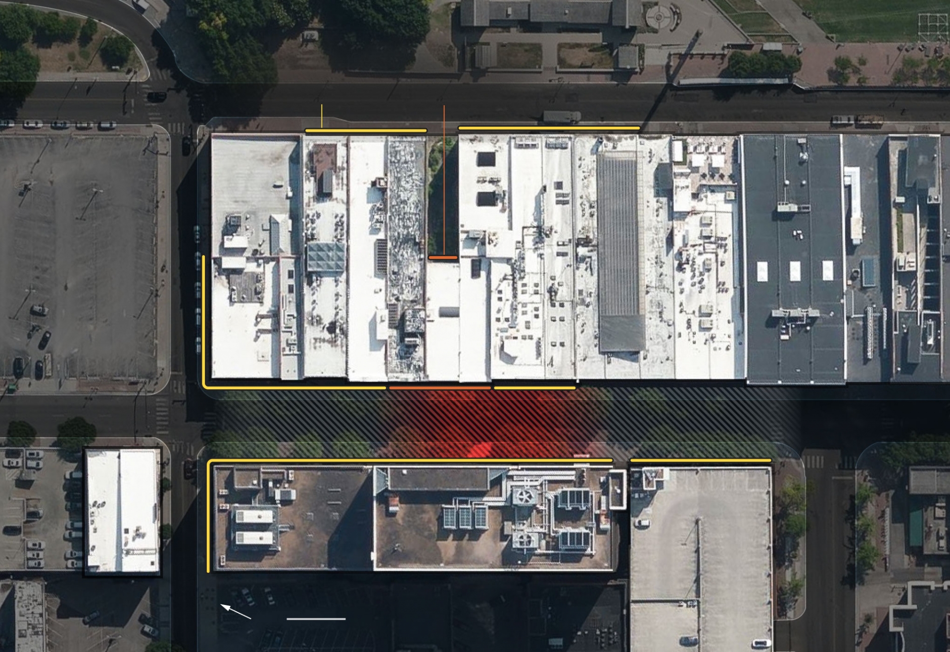 Large bomb that wrecks buildings in Nashville is ‘deliberate’ Highlighted areas below show where damage was visible in early photos and videos (Illustrations: NY Times)