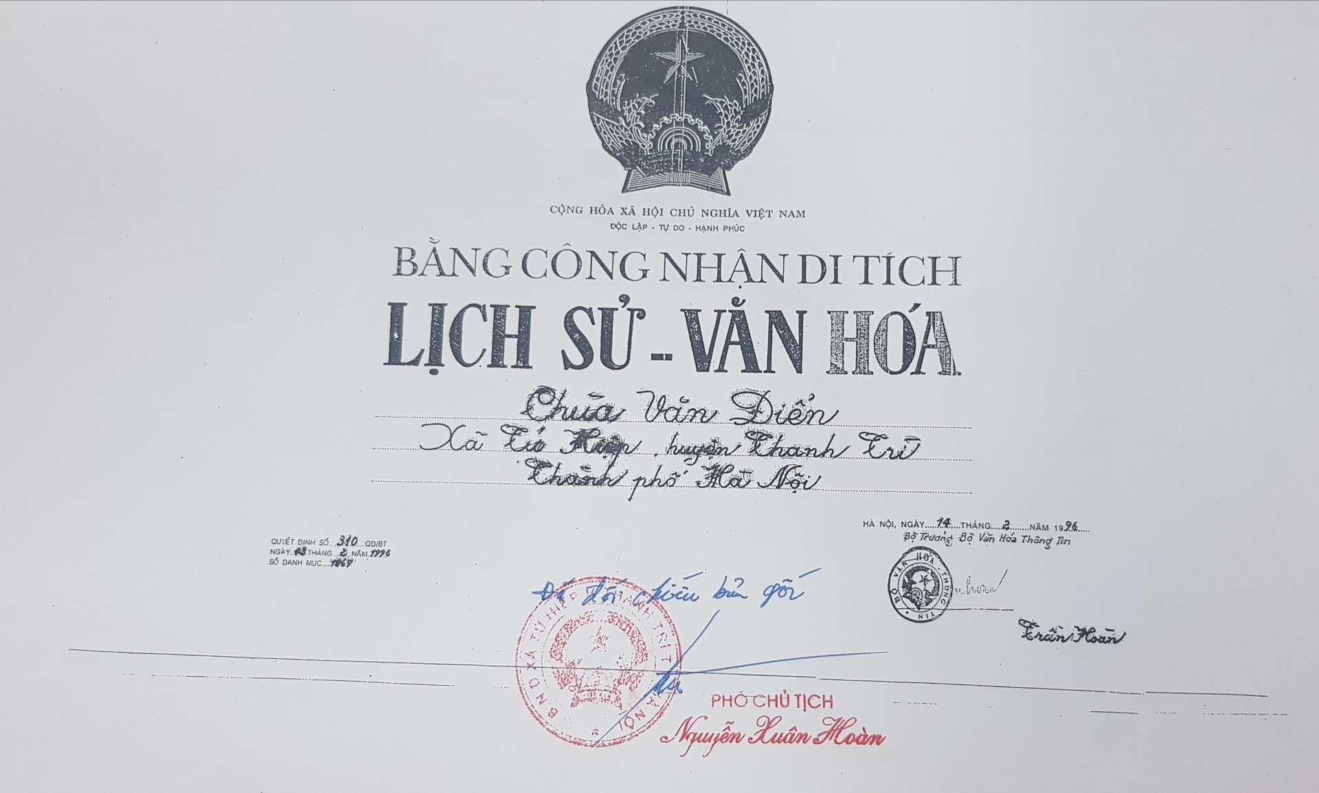 dat lan chiem di tich lich su van duoc huong dan lam thu tuc cap so do