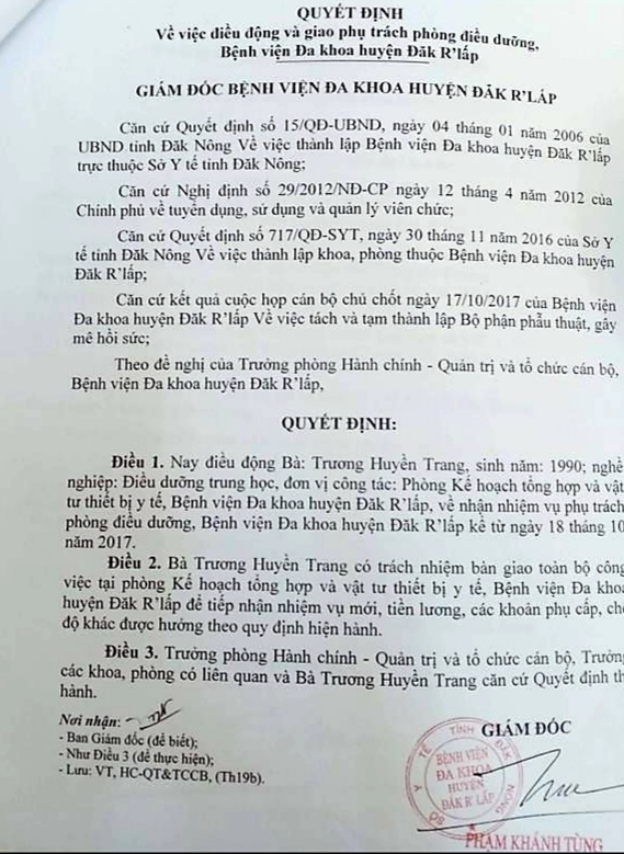 dak nong nu dieu duong 9x duoc bo nhiem lam lanh dao 3 phong cua trung tam y te huyen do thieu nhan su