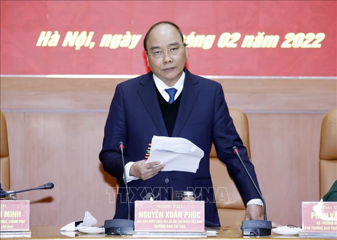 Chủ tịch nước Nguyễn Xuân Phúc chủ trì Phiên họp thứ nhất BCĐ xây dựng Đề án Tổng kết Chiến lược bảo vệ Tổ quốc trong tình hình mới Chú thích ảnh