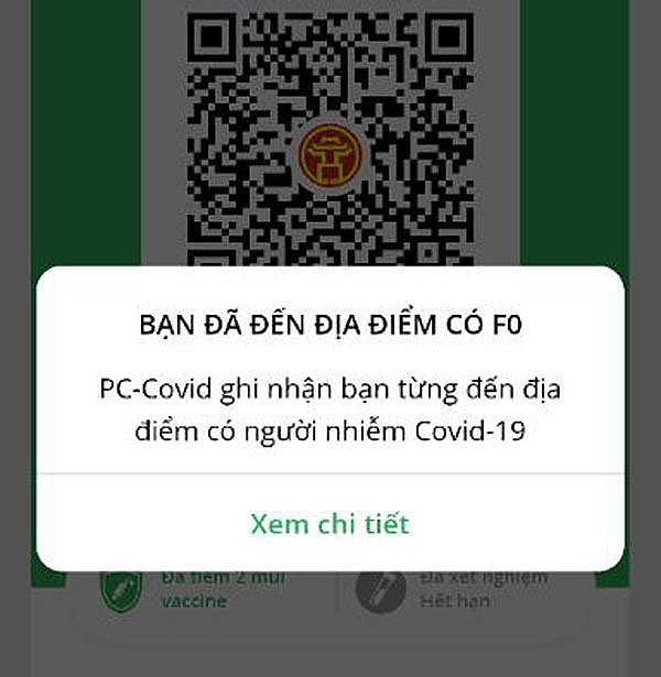 Ứng dụng PC-Covid có thêm tính năng tự động cảnh báo tiếp xúc với F0. Ảnh chụp màn hình. Ứng dụng PC-Covid có thêm tính năng tự động cảnh báo tiếp xúc với F0. Ảnh chụp màn hình.