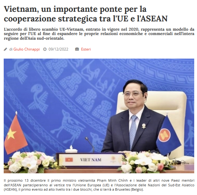 Truyền thông Italy nêu bật vai trò cầu nối của Việt Nam trong quan hệ ASEAN - EU Chú thích ảnh