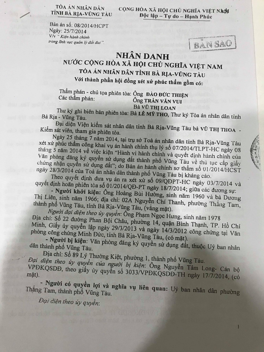 Bà Rịa - Vũng Tàu: Dân thắng kiện cơ quan Nhà nước, không thi hành, còn “hành” thêm dân? ba ria vung tau an da tuyen khong thi hanh ma lai hanh them dan