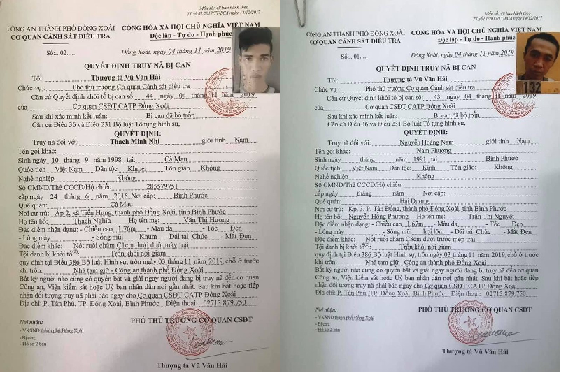 Truy nã 2 đối tượng trốn khỏi nhà giam tại Bình Phước truy na 2 doi tuong tron khoi nha giam tai binh phuoc