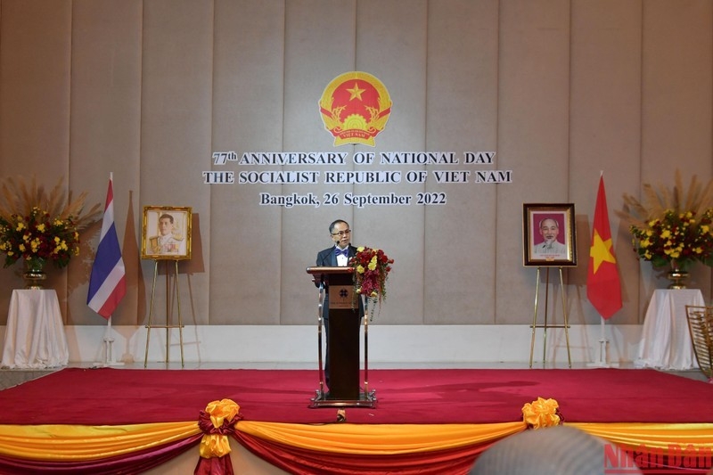 越南驻泰国大使馆在曼谷举行越南国庆77周年庆祝典礼(图片来源:人民报)。 越南驻泰国大使馆在曼谷举行越南国庆77周年庆祝典礼(图片来源:人民报)。