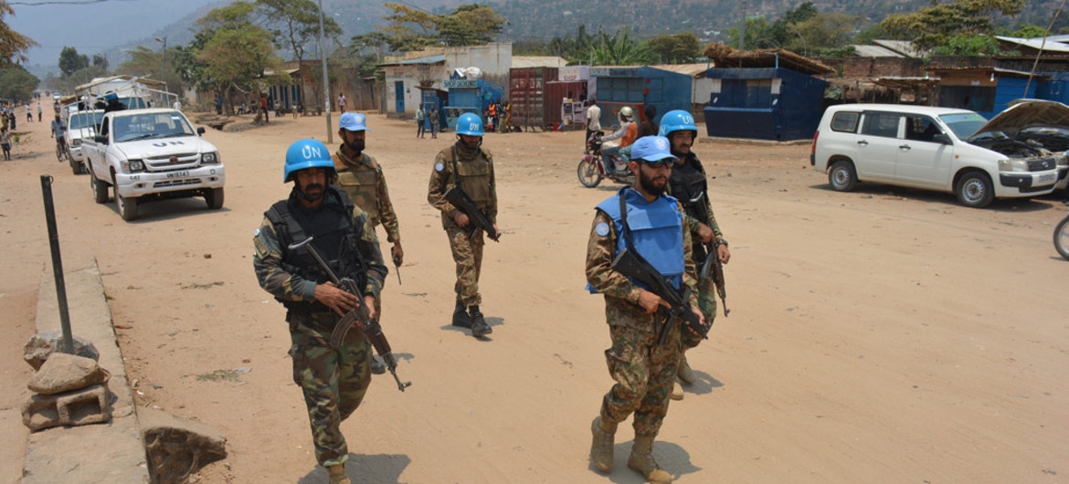 In Uvira, South Kivu, Democratic Republic of the Congo, peacekeepers of MONUSCO patrol the streets of the city to ensure the protection of civilians. 0830-civillian-protection-1