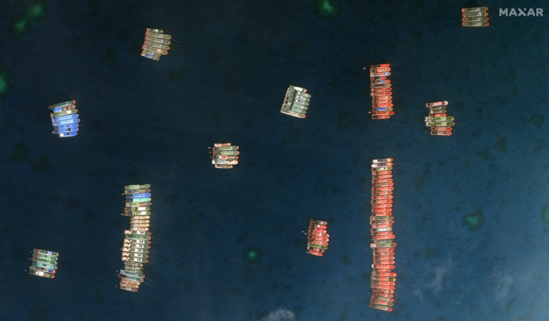chinese boats tied up with military precision in whitsun reef said maritime expert