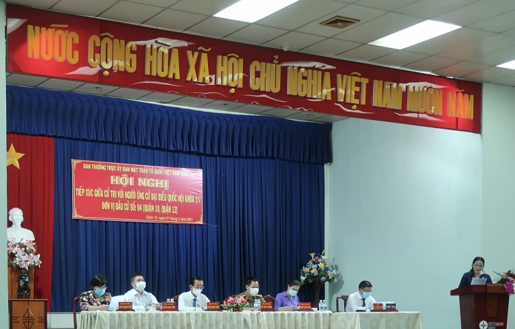 Cử tri nhất trí cao với chương trình hành động của các ứng cử viên đại biểu Quốc hội khóa XV đơn vị bầu cử số 04, TP. Hồ Chí Minh Cử tri nhất trí cao với chương trình hành động của các ứng cử viên đại biểu Quốc hội khóa XV đơn vị bầu cử số 04, TP. Hồ Chí Minh