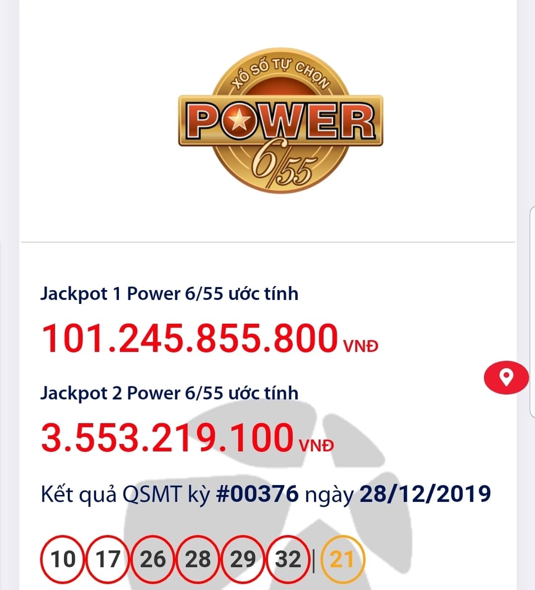 Kết quả xổ số Vietlott Power 6/55 hôm nay (28/12): Hơn 100 tỉ đồng "mở hàng" năm mới 2020 ket qua xo so vietlott power 655 hom nay 2812 hon 100 ti dong mo hang nam moi 2020