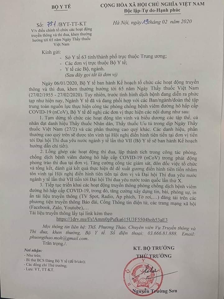 Bộ Y tế: Không tổ chức tôn vinh y bác sĩ ngày Thầy thuốc Việt Nam 27/2 vì Covid-19 bo y te khong to chuc ton vinh y bac si ngay thay thuoc viet nam 272 vi covid 19