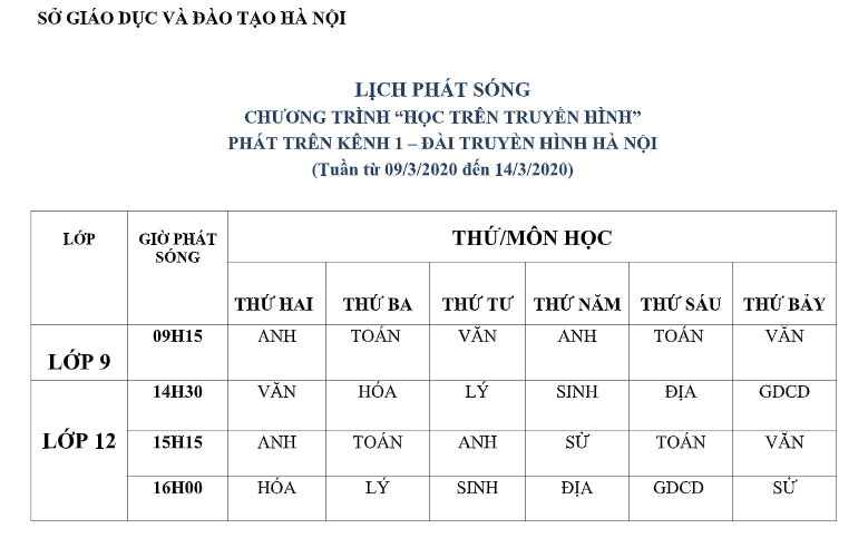 ha noi lich phat song hoc tren truyen hinh tu ngay 93