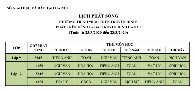 ha noi lich phat song hoc tren truyen hinh tu 18 283 cua hoc sinh cac cap