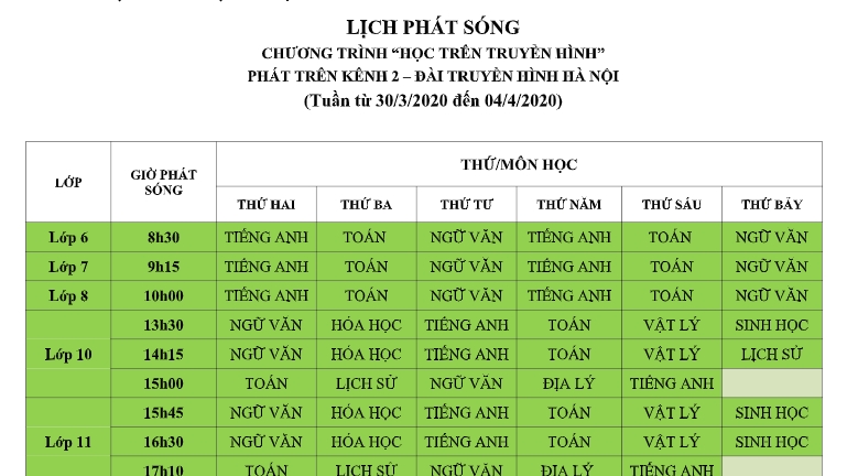 ha noi lich phat song hoc tren truyen hinh tu 134 184