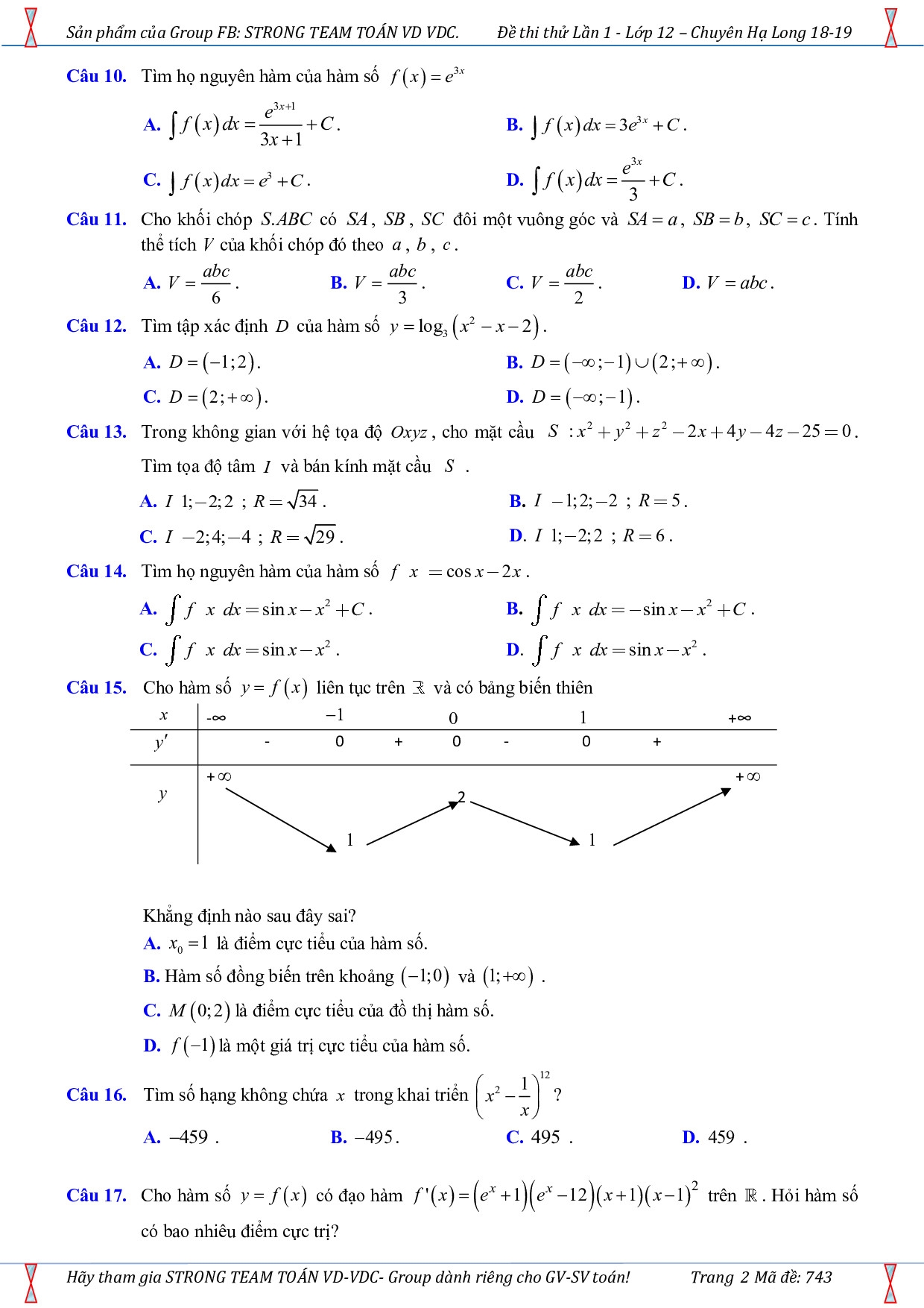 Giải chi tiết đề thi thử THPT quốc gia 2019 môn Toán THPT chuyên Hạ Long giai chi tiet de thi thu thpt quoc gia 2019 mon toan thpt chuyen ha long