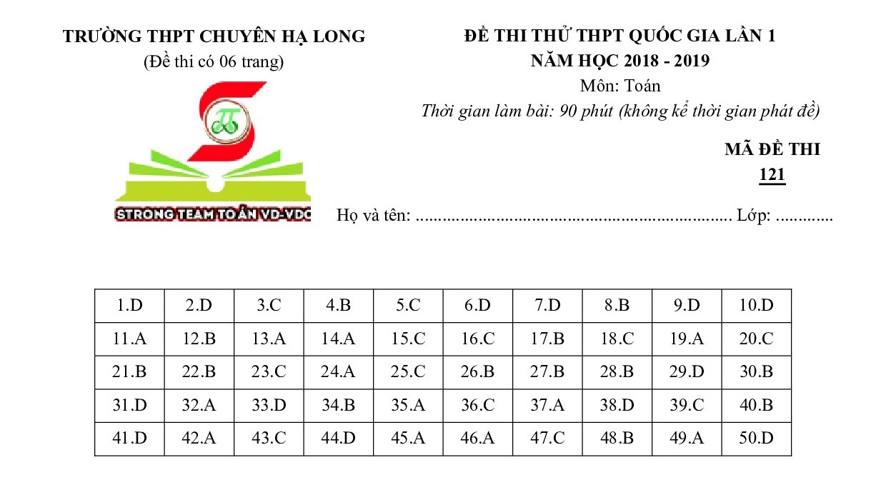 Giải chi tiết đề thi thử THPT quốc gia 2019 môn Toán THPT chuyên Hạ Long giai chi tiet de thi thu thpt quoc gia 2019 mon toan thpt chuyen ha long
