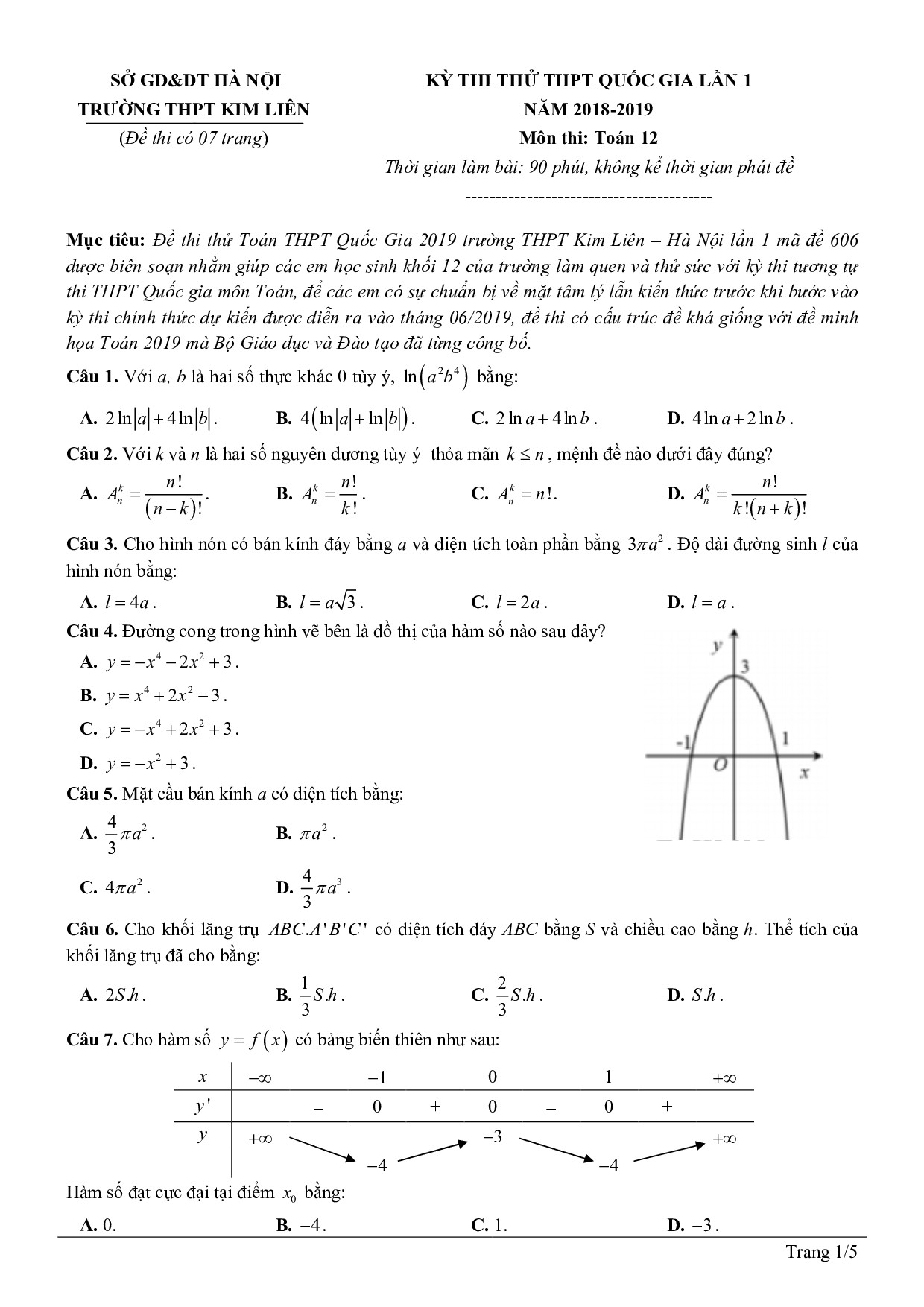 Giải chi tiết đề thi thử THPT quốc gia 2019 môn Toán THPT Kim Liên - Hà Nội giai chi tiet de thi thu thpt quoc gia 2019 mon toan thpt kim lien ha noi