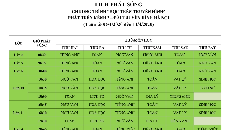ha noi lich phat song hoc tren truyen hinh tu 134 184