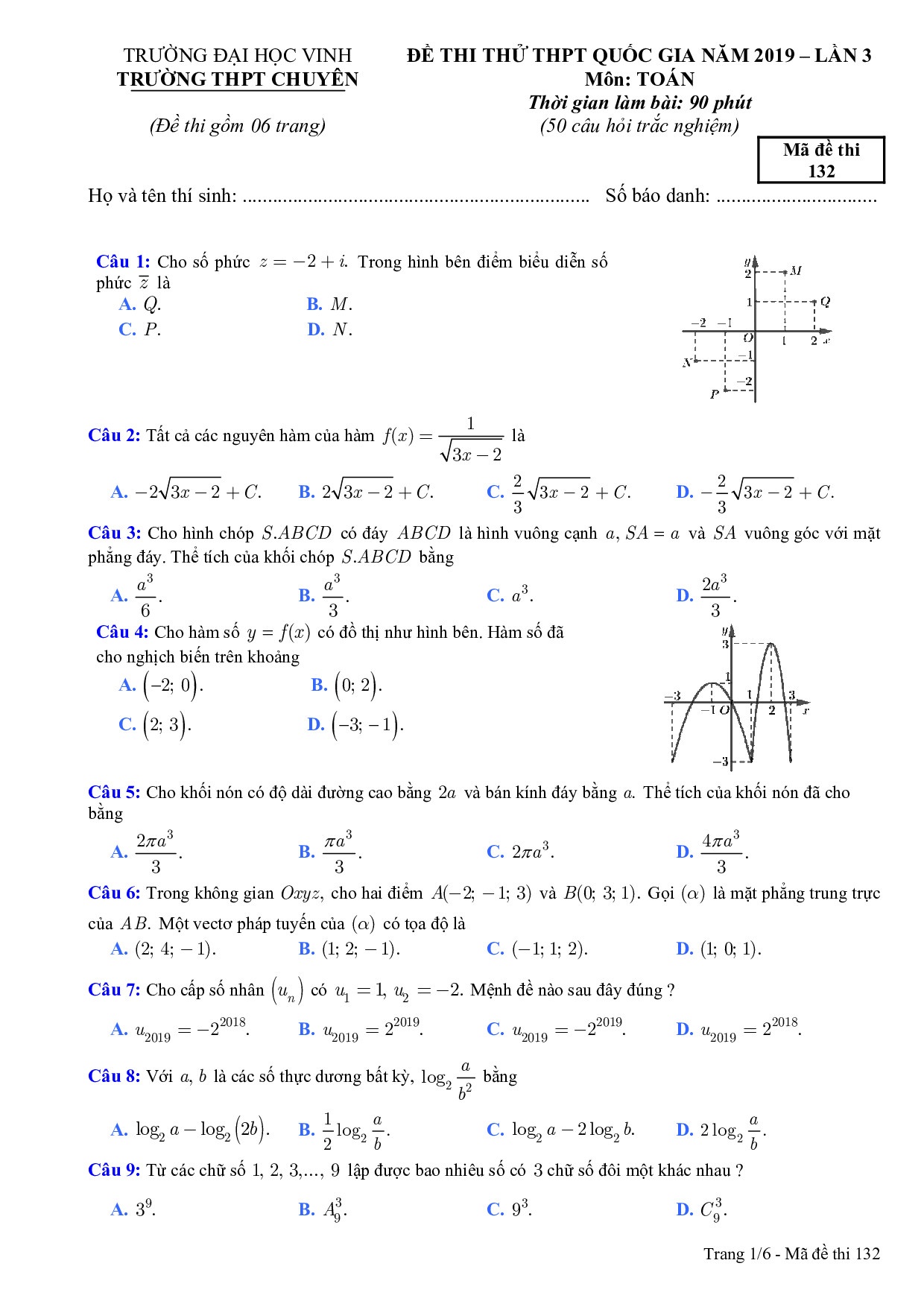 Đề thi thử THPT quốc gia 2019 môn Toán lần 3 có đáp án THPT chuyên ĐH Vinh de thi thu thpt quoc gia 2019 mon toan lan 3 co dap an thpt chuyen dh vinh