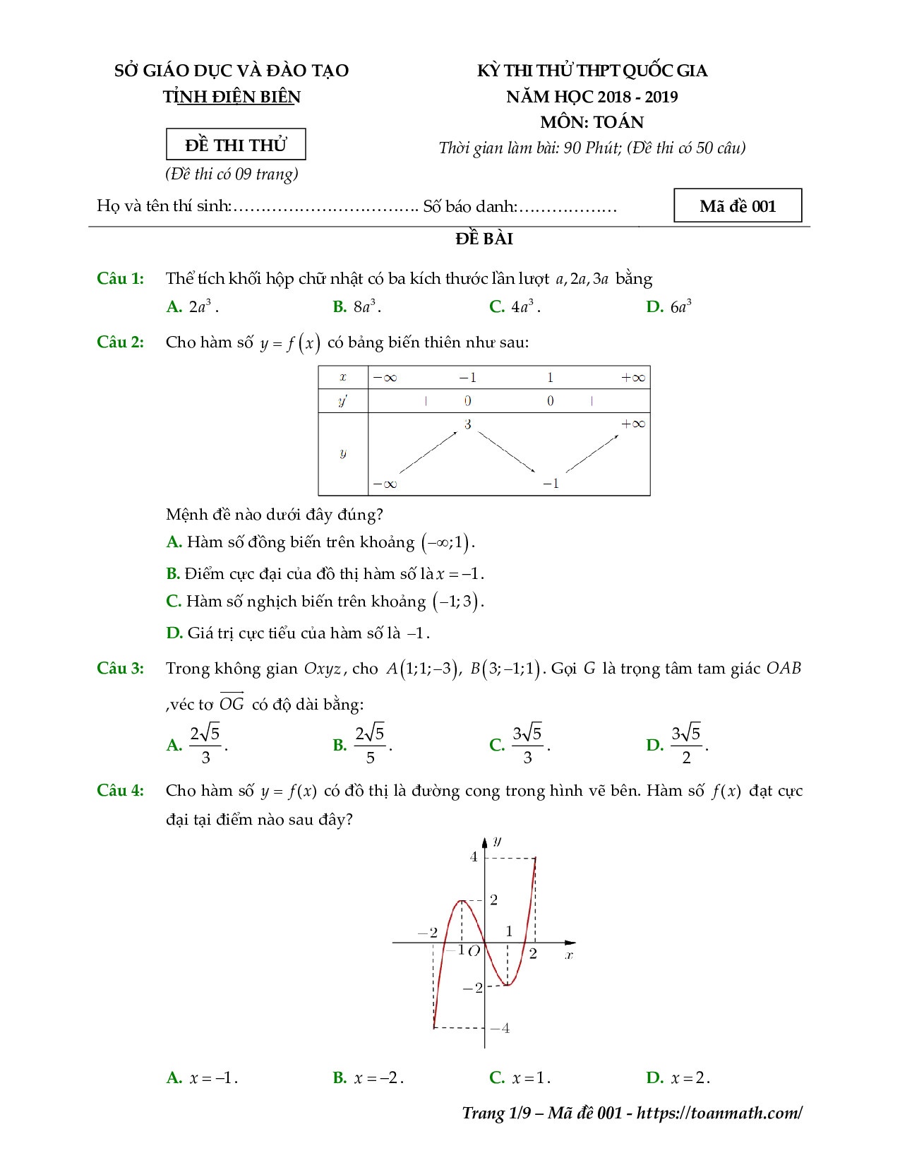 Đề thi thử THPT quốc gia 2019 môn Toán Sở GD&ĐT Điện Biên de thi thu thpt quoc gia 2019 mon toan so gddt dien bien