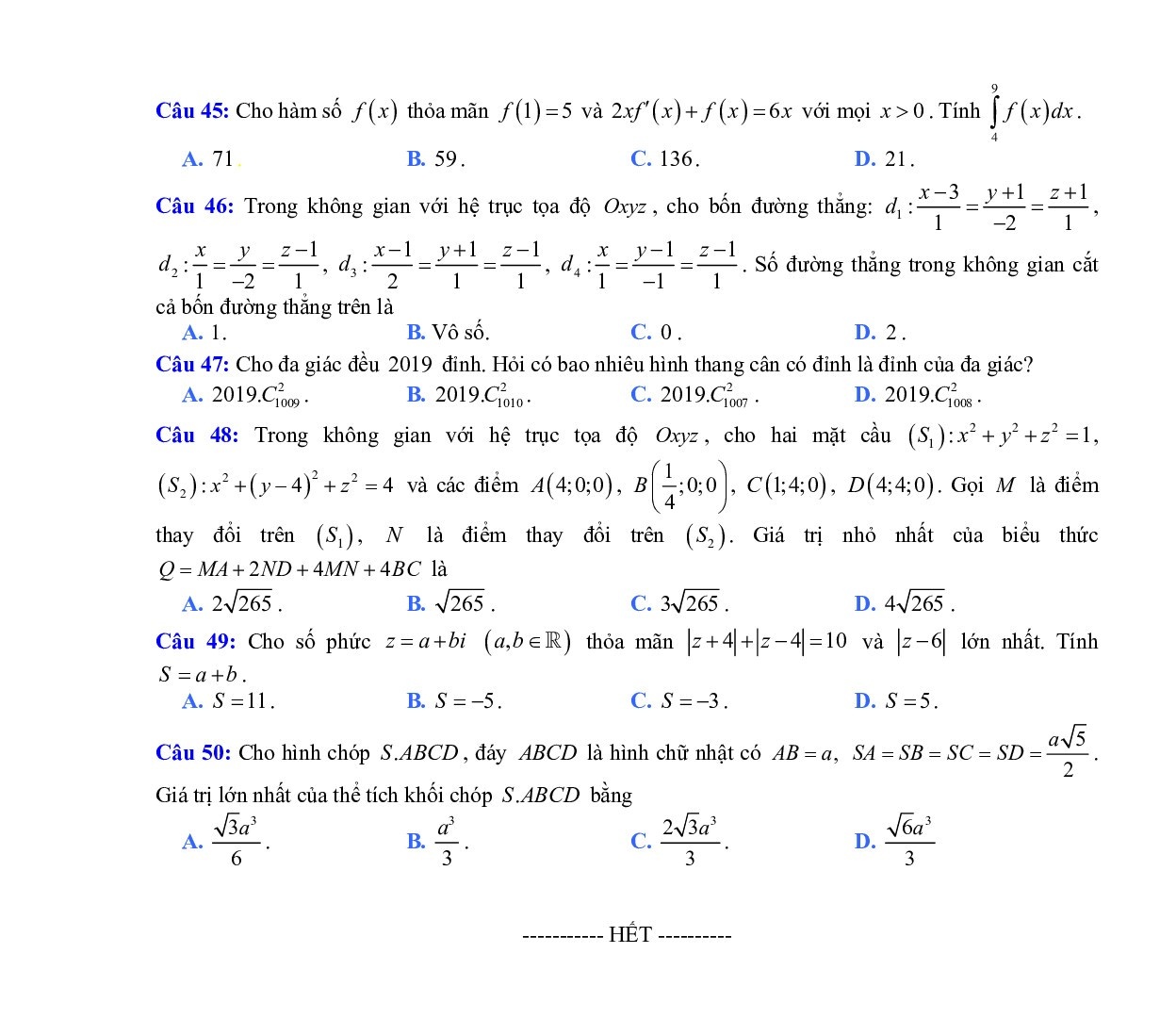 Đề thi thử THPT quốc gia 2019 môn Toán có đáp án THPT chuyên Trần Phú de thi thu thpt quoc gia 2019 mon toan co dap an thpt chuyen tran phu