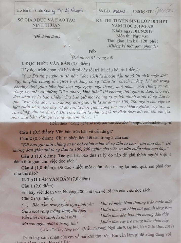 Đề thi vào lớp 10 môn Văn Sở GD&ĐT Ninh Thuận 2019 de thi vao lop 10 mon van so gddt ninh thuan 2019
