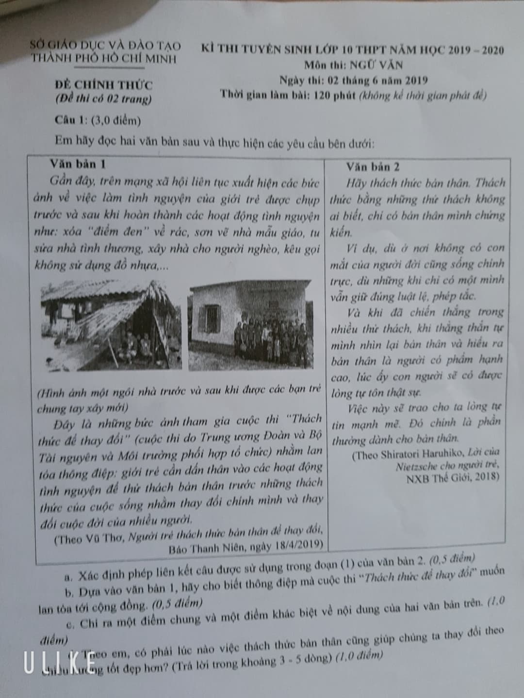 de thi tuyen sinh lop 10 mon van tphcm de mo huong toi ung xu dep trong xa hoi