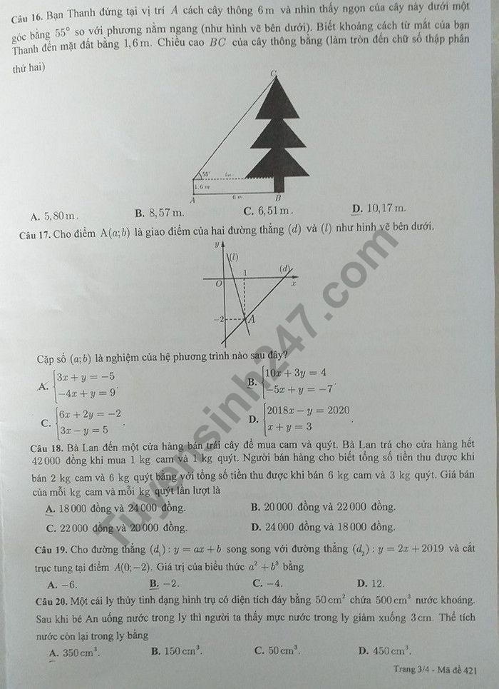 Gợi ý đáp án đề thi tuyển sinh lớp 10 môn Toán Sở GD&ĐT Cần Thơ 2019 goi y dap an de thi tuyen sinh lop 10 mon toan so gddt can tho 2019