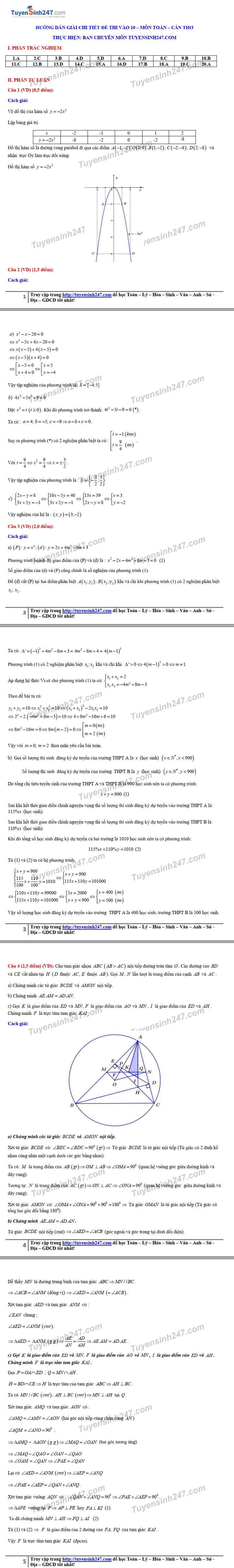 Gợi ý đáp án đề thi tuyển sinh lớp 10 môn Toán Sở GD&ĐT Cần Thơ 2019 goi y dap an de thi tuyen sinh lop 10 mon toan so gddt can tho 2019