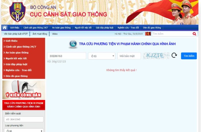 tra cuu thong tin ve phuong tien vi pham qua hinh anh tren trang thong tin dien tu cuc csgt