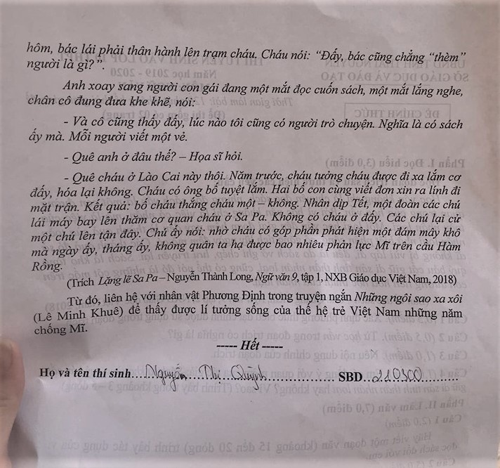 Gợi ý đáp án đề thi tuyển sinh lớp 10 môn Văn Sở GD&ĐT Thái Nguyên 2019 goi y dap an de thi tuyen sinh lop 10 mon van so gddt thai nguyen 2019