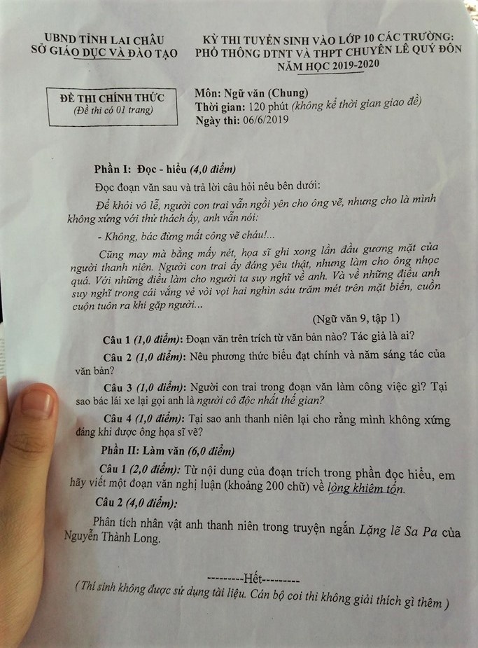 Gợi ý đáp án đề thi tuyển sinh lớp 10 môn Văn Sở GD&ĐT Lai Châu 2019 goi y dap an de thi tuyen sinh lop 10 mon van so gddt lai chau 2019