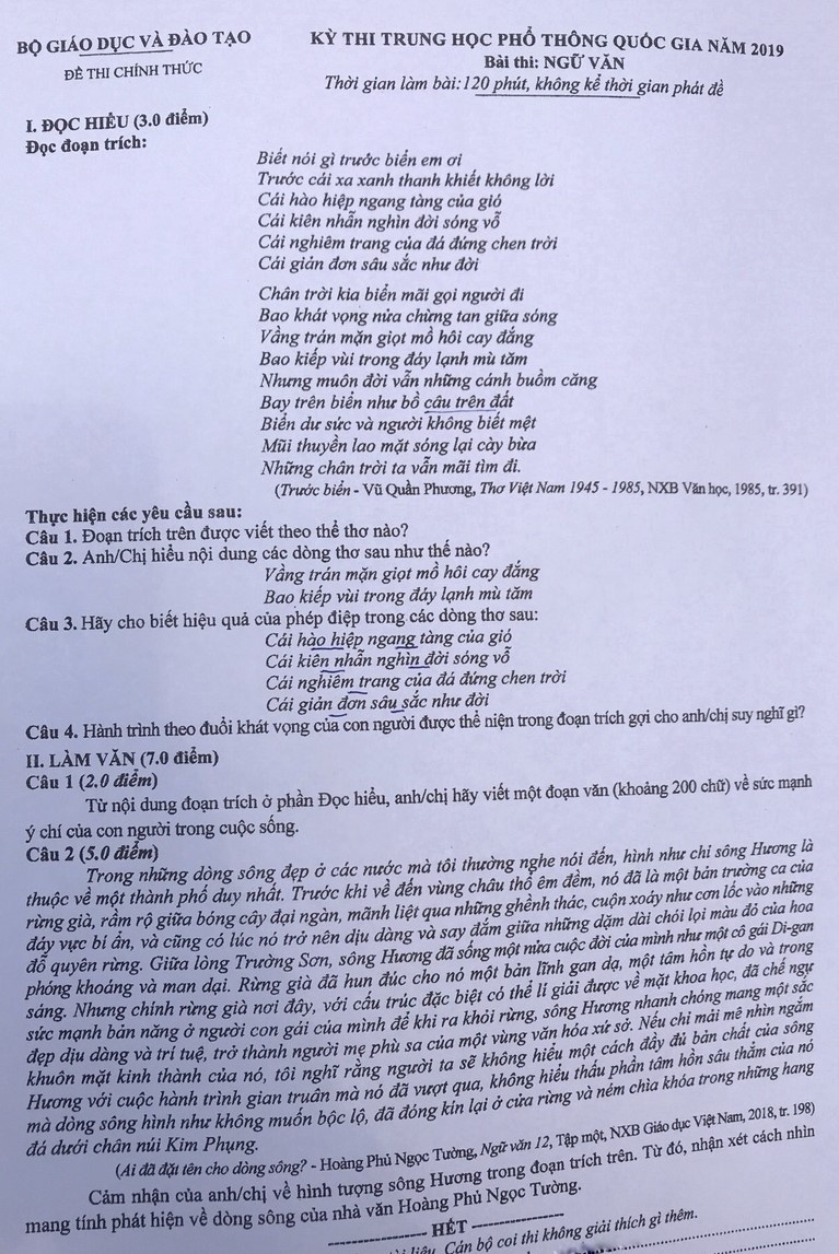 Nhận định Đề thi THPT quốc gia 2019 môn Văn: Thí sinh khá có thể đạt 8 điểm! de thi thpt quoc gia 2019 mon van thi sinh kha co the dat 8 diem
