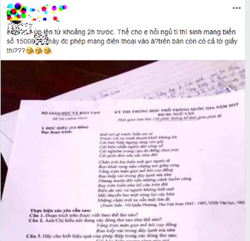 thi sinh phu tho tung de van thpt 2019 len mxh khi dang lam bai