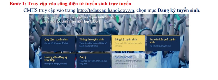 Hướng dẫn đăng ký tuyển sinh trực tuyến vào mầm non, lớp 1 và lớp 6 huong dan dang ky tuyen sinh truc tuyen vao mam non lop 1 va lop 6