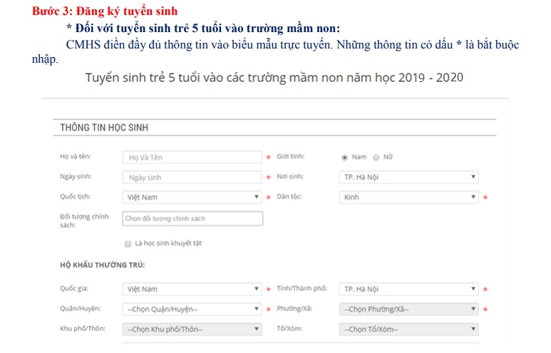 Hướng dẫn đăng ký tuyển sinh trực tuyến vào mầm non, lớp 1 và lớp 6 huong dan dang ky tuyen sinh truc tuyen vao mam non lop 1 va lop 6
