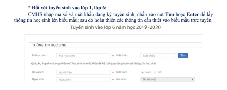 Hướng dẫn đăng ký tuyển sinh trực tuyến vào mầm non, lớp 1 và lớp 6 huong dan dang ky tuyen sinh truc tuyen vao mam non lop 1 va lop 6