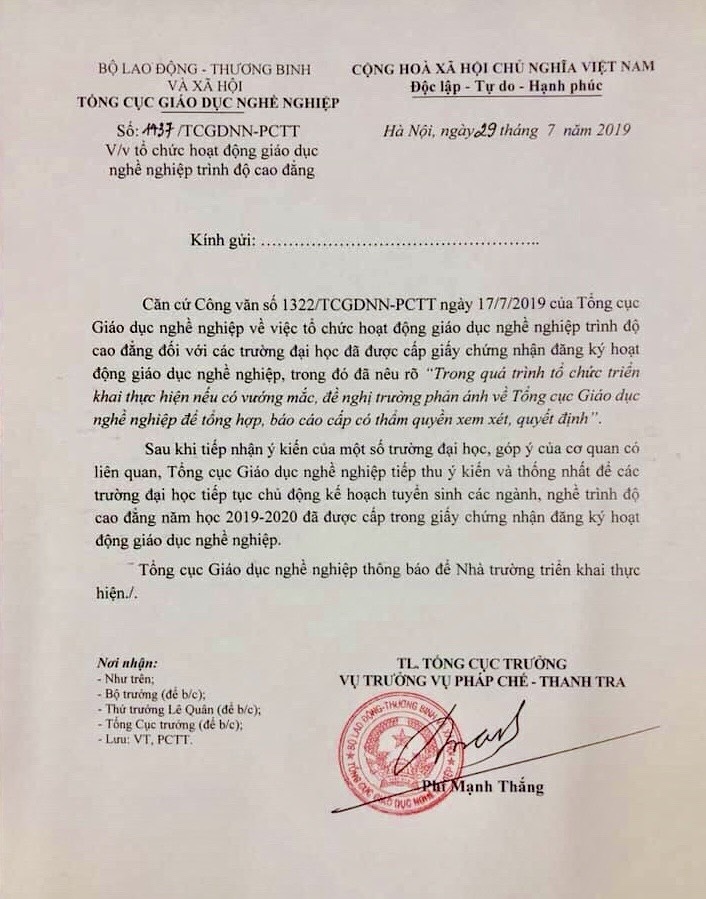 Bộ Lao động cho phép 45 trường đại học tiếp tục tuyển sinh hệ cao đẳng năm 2019 bo lao dong cho phep 45 truong dai hoc tiep tuc tuyen sinh he cao dang nam 2019