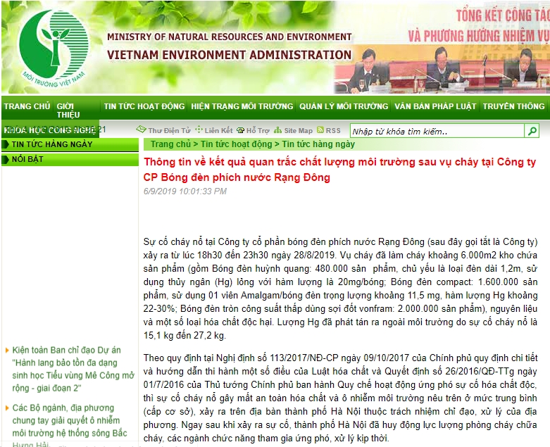 Sau gỡ thông tin vụ cháy Rạng Đông, Tổng cục Môi trường ‘âm thầm’ sửa kết quả sau go thong tin vu chay rang dong tong cuc moi truong am tham sua ket qua