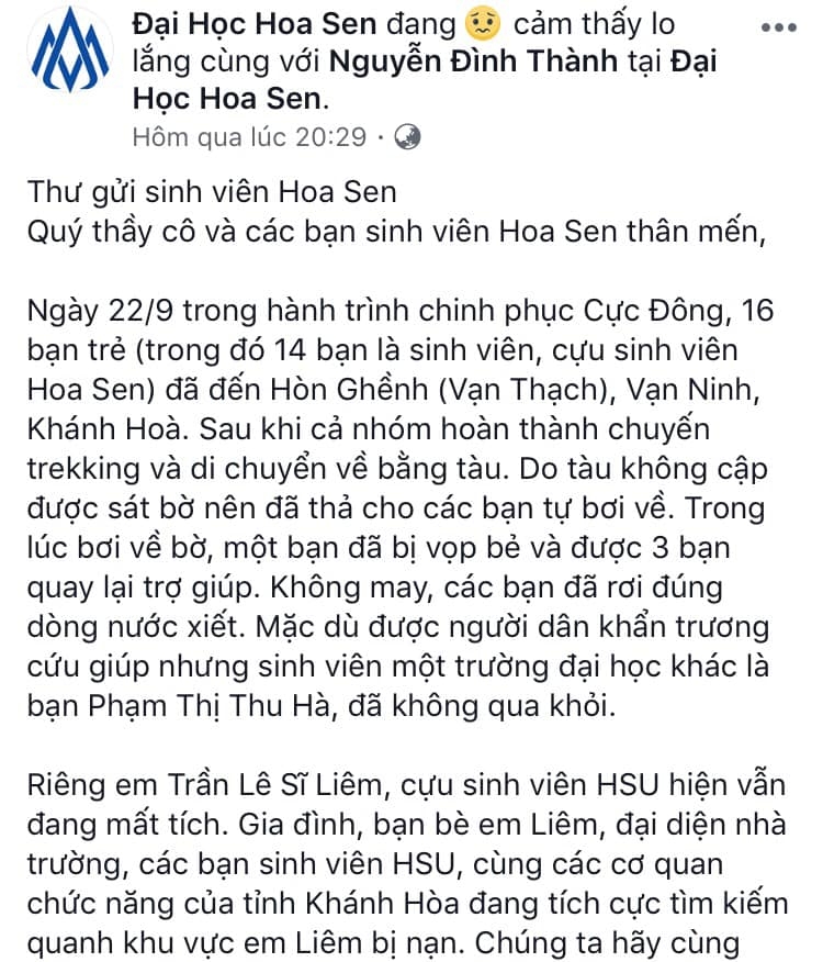 Sinh viên ĐH Hoa Sen gặp nạn khi đi phượt, Hiệu trưởng nói gì? sinh vien dh hoa sen gap nan khi di phuot hieu truong noi gi
