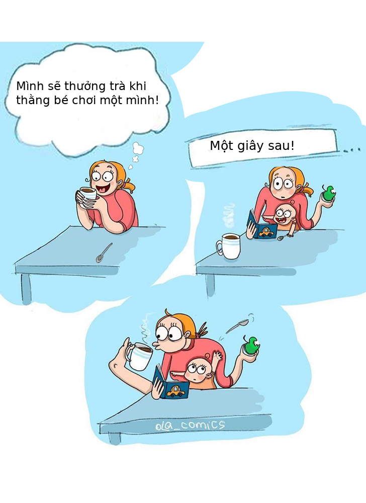 Bộ tranh hài hước nhưng chân thực về cuộc sống khi có con nhỏ bo tranh cuc di dom ve cuoc song nhung ba me nuoi con nho