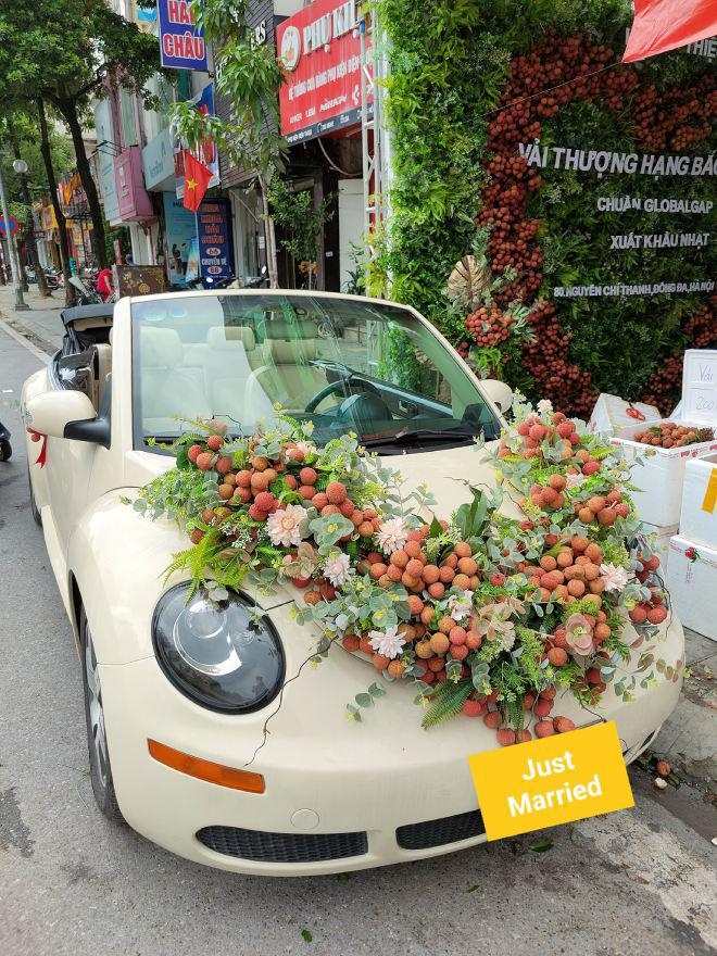 Wedding car decorated with Bac Giang lychees goes viral Wedding car decorated with Bac Giang lychees goes viral