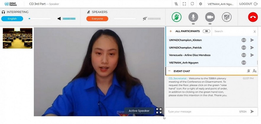 First Vietnamese Youth Speaker At UN Disarmament Conference Advocates for Peace First Vietnamese Youth Speaker At UN Disarmament Conference Advocates for Peace