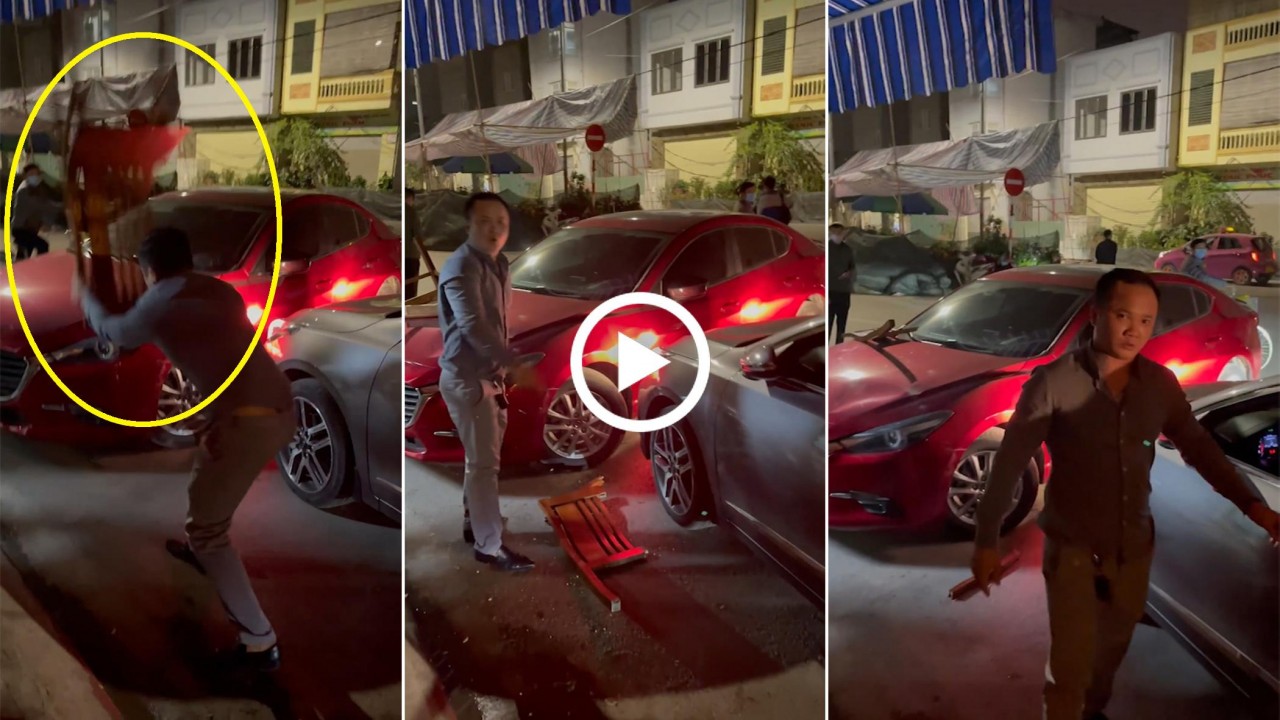Người đàn ông nghi say rượu, đập phá xe ô tô cản đường Người đàn ông nghi say rượu, đập phá xe ô tô cản đường