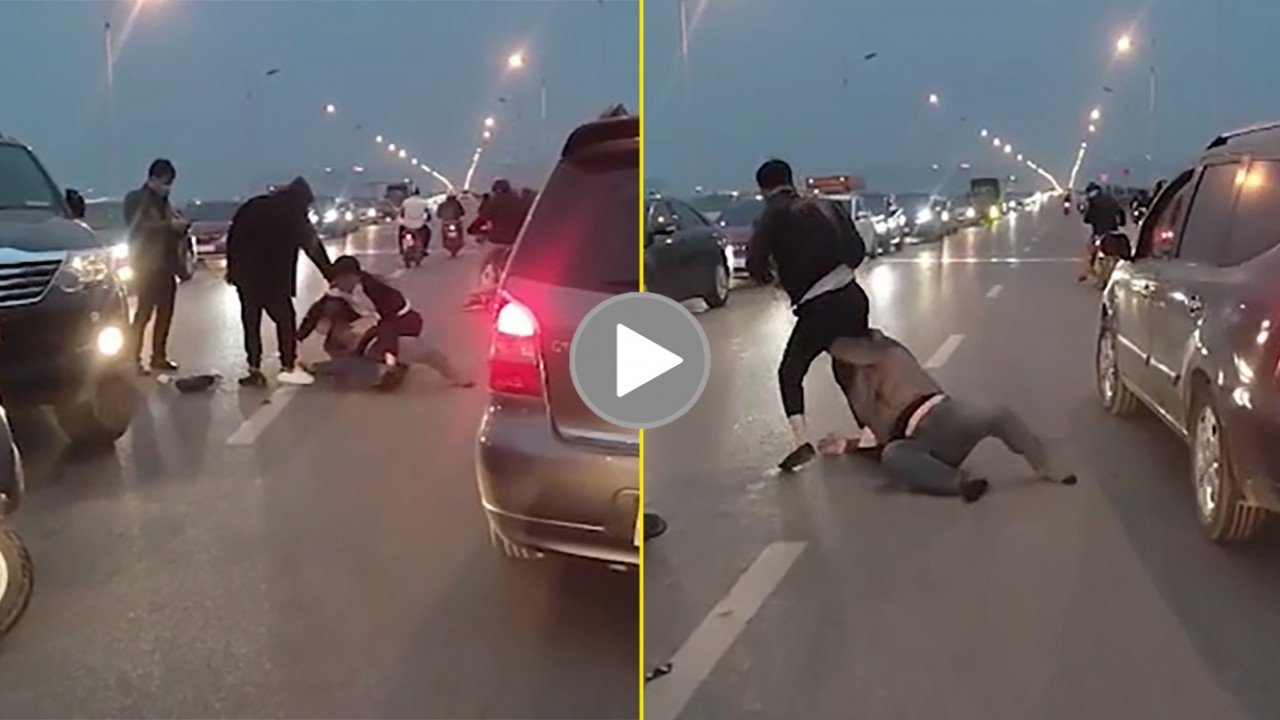 Tài xế hỗn chiến sau va chạm ngay trên cầu tại Hà Nội