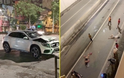 video dang cho den do nu tai xe mercedes bong can hang chuc nguoi sang duong