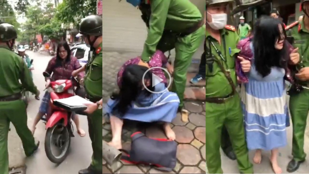 Người phụ nữ không đội mũ bảo hiểm, la hét, chửi bới và cắn cảnh sát Người phụ nữ không đội mũ bảo hiểm, la hét, chửi bới và cắn cảnh sát