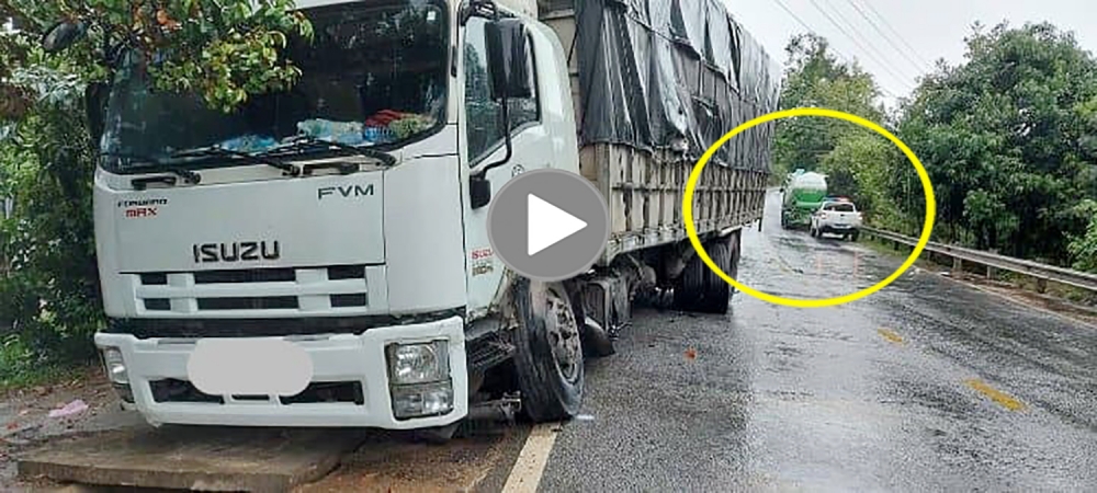 Vượt ẩu khi trời mưa, xe tải gây hoạ cho xe bồn Vượt ẩu khi trời mưa, xe tải gây hoạ cho xe bồn