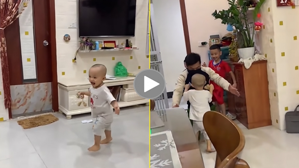 Năng lượng tích cực: Hạnh phúc vỡ òa của 2 em bé khi đón bố sau nhiều ngày chống dịch Năng lượng tích cực: Hạnh phúc vỡ òa của 2 em bé khi đón bố sau nhiều ngày chống dịch
