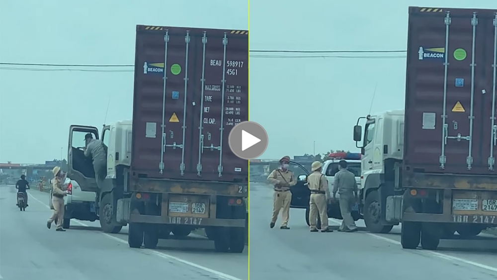 Tài xế Container đánh võng, chống đối CSGT 1 đoạn đường dài trên QL5 Tài xế Container đánh võng, chống đối CSGT 1 đoạn đường dài trên QL5