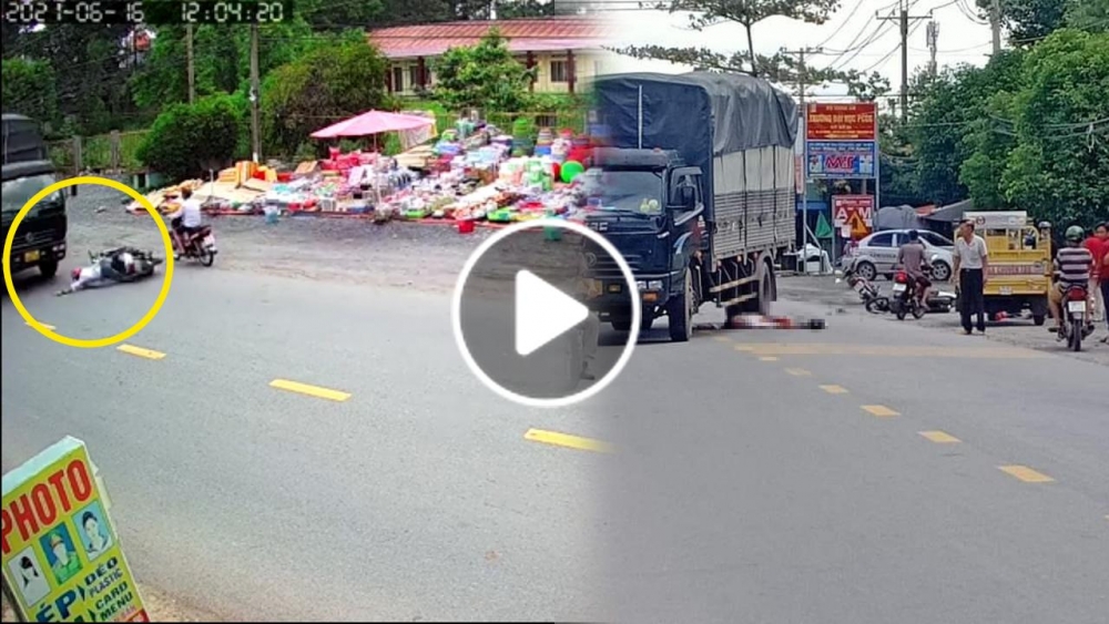 Khoảnh khắc người đàn ông ngã ra đường đúng lúc xe tải đi tới Khoảnh khắc người đàn ông ngã ra đường đúng lúc xe tải đi tới